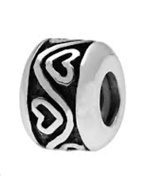Jewelry - LK NW 🌹 STAMPED THAI 925 IBB STERLING SILVER STRIPED HEART STOPPER CHARM BEAD